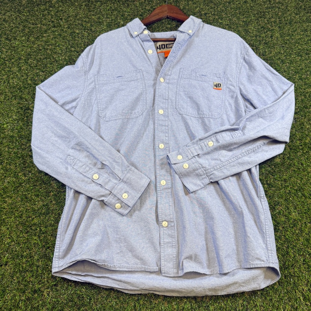 40 Grit by Duluth Trading Mens Large‎ Blue Cotton Long Sleeve Button Down Shirt